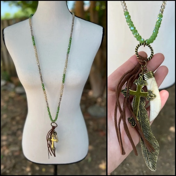 West & Co Long Necklace w/ Cross, Tooth and Feather Charms - Picture 3 of 6